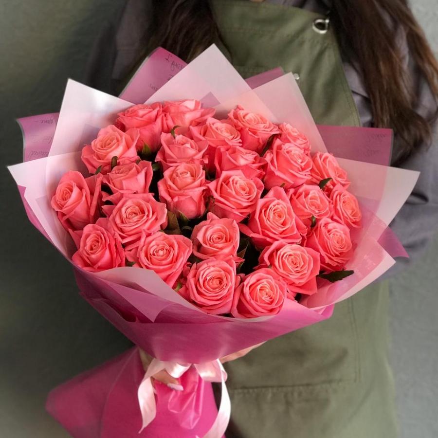 Розовые розы 50 см 25 шт. (Россия) [код  325600]