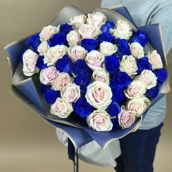 Белая и Синяя Роза 51шт 70см (Эквадор) (артикул - 109760)