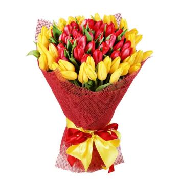 Тюльпан красный и желтый 51 шт (код: 140000)